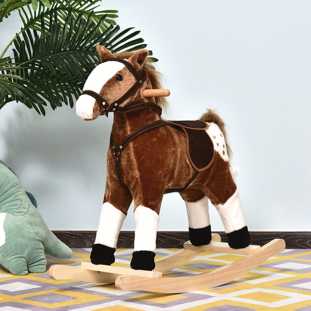 Rocking Horse Plush Pony Children Kid Ride on Toy w/ Realistic Sound (Light Pink)