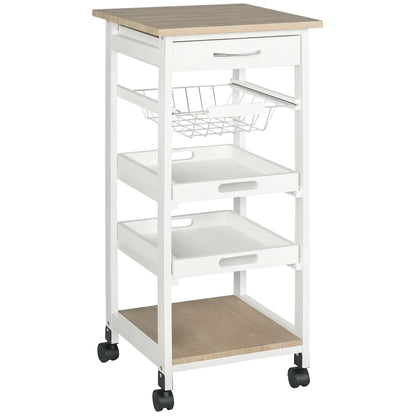 Rolling Kitchen Island Cart, Mobile Utility Storage Cart with Drawer, Wire Storage Basket, Removable Tray, Grey