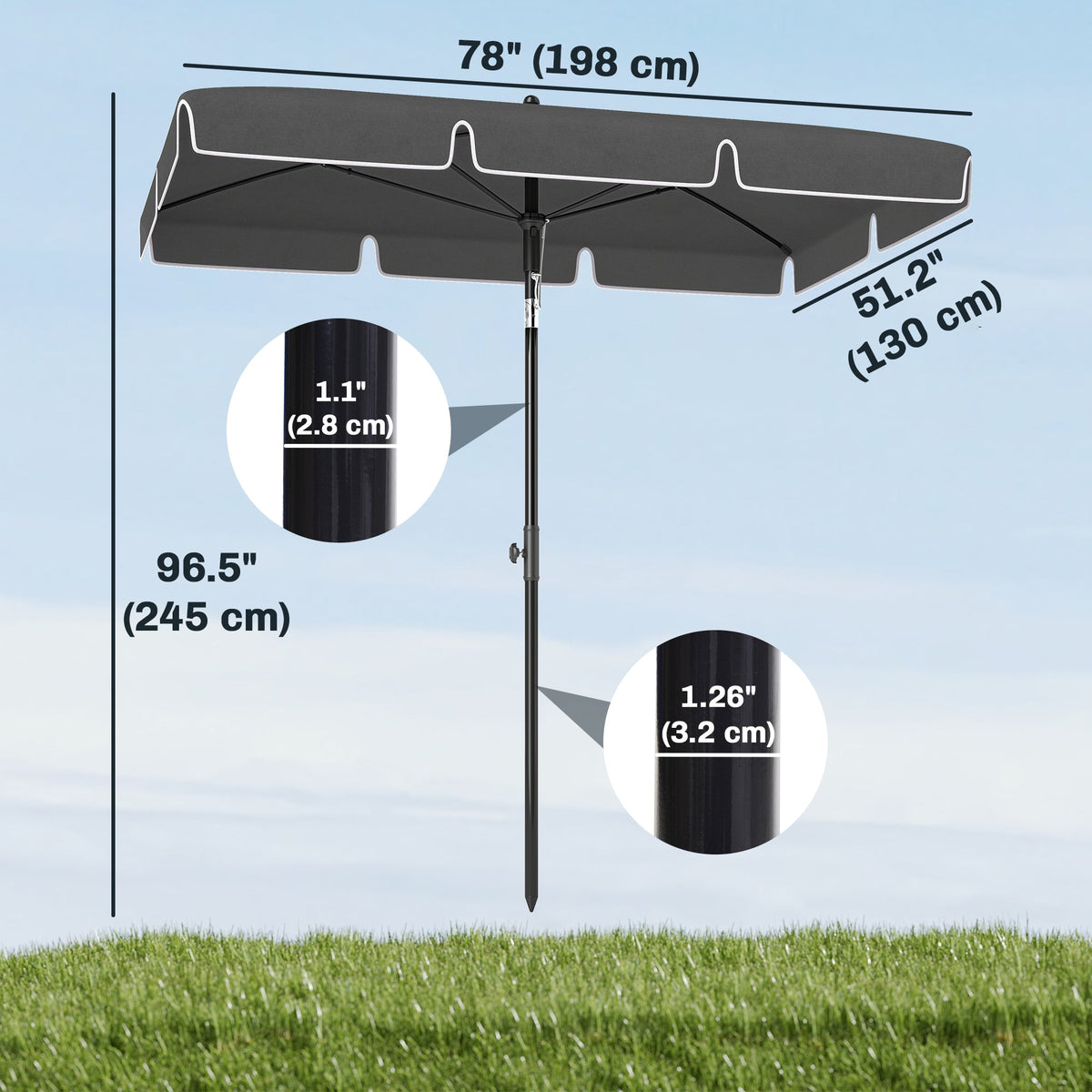 6.5x4ft Rectangle Patio Umbrella Aluminum Tilt Adjustable Garden Parasol Sun Shade Outdoor Canopy Beige