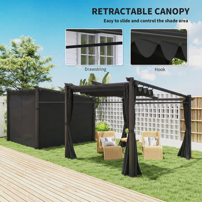 Metal Pergola with Sliding Roof Canopy, Retractable Pergola Canopy, 10' x 10', Beige