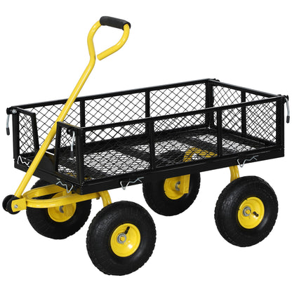 Garden Cart, Utility Wagon Cart with Removable Sides, Convert into Flatbed, 10" Wheels, 180° Rotating Handle, Green