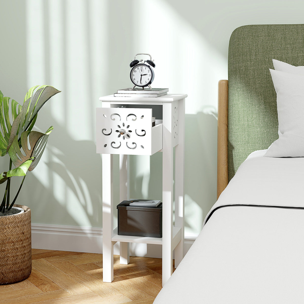 Nightstand Set of 2 with Drawer and Open Storage Shelf Black