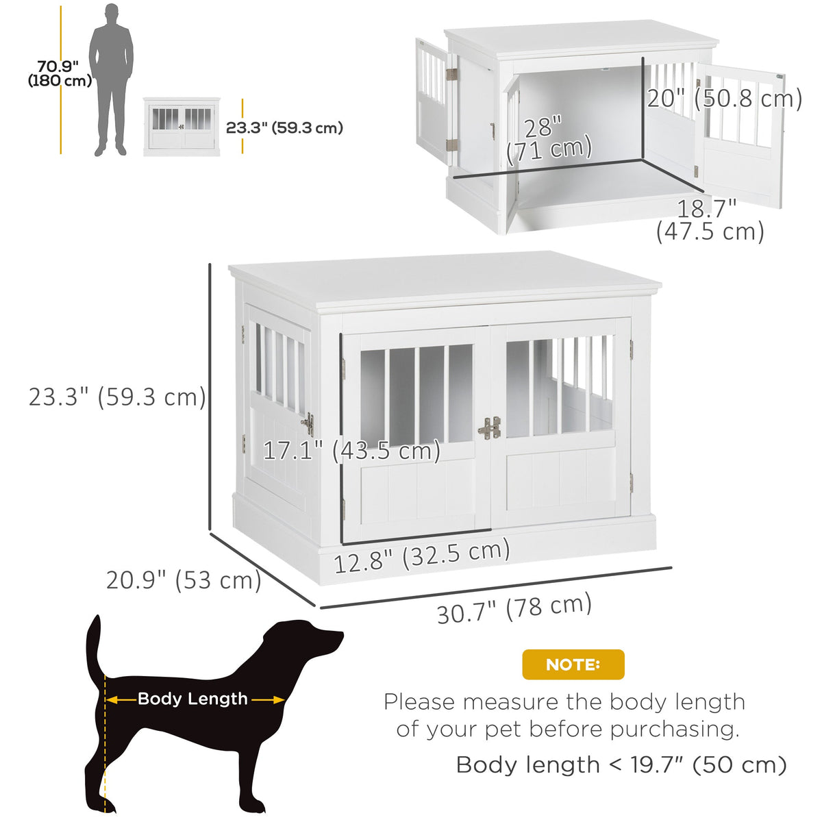 31" Dog Crate Furniture End Table with Three Doors for Small Dogs, Coffee