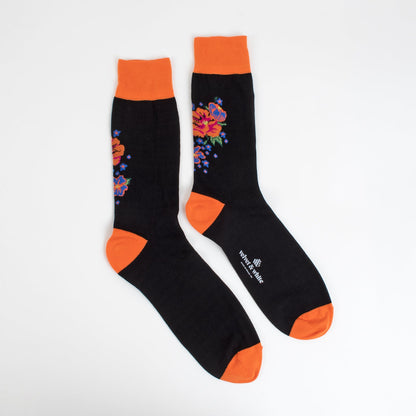 Orange and Black Flower Print