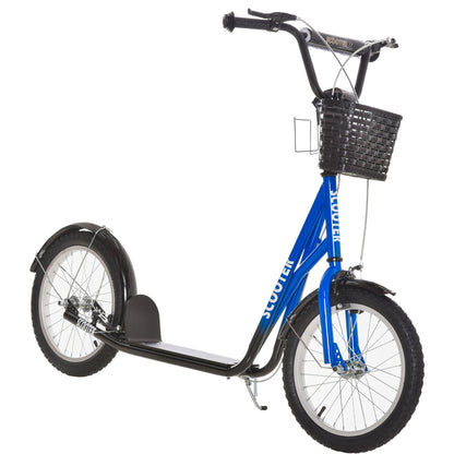 Kick Scooter with Adjustable Handlebar, Kids Scooter with 2 Brakes Basket Cupholder 16" Inflatable Rubber Tyres Orange