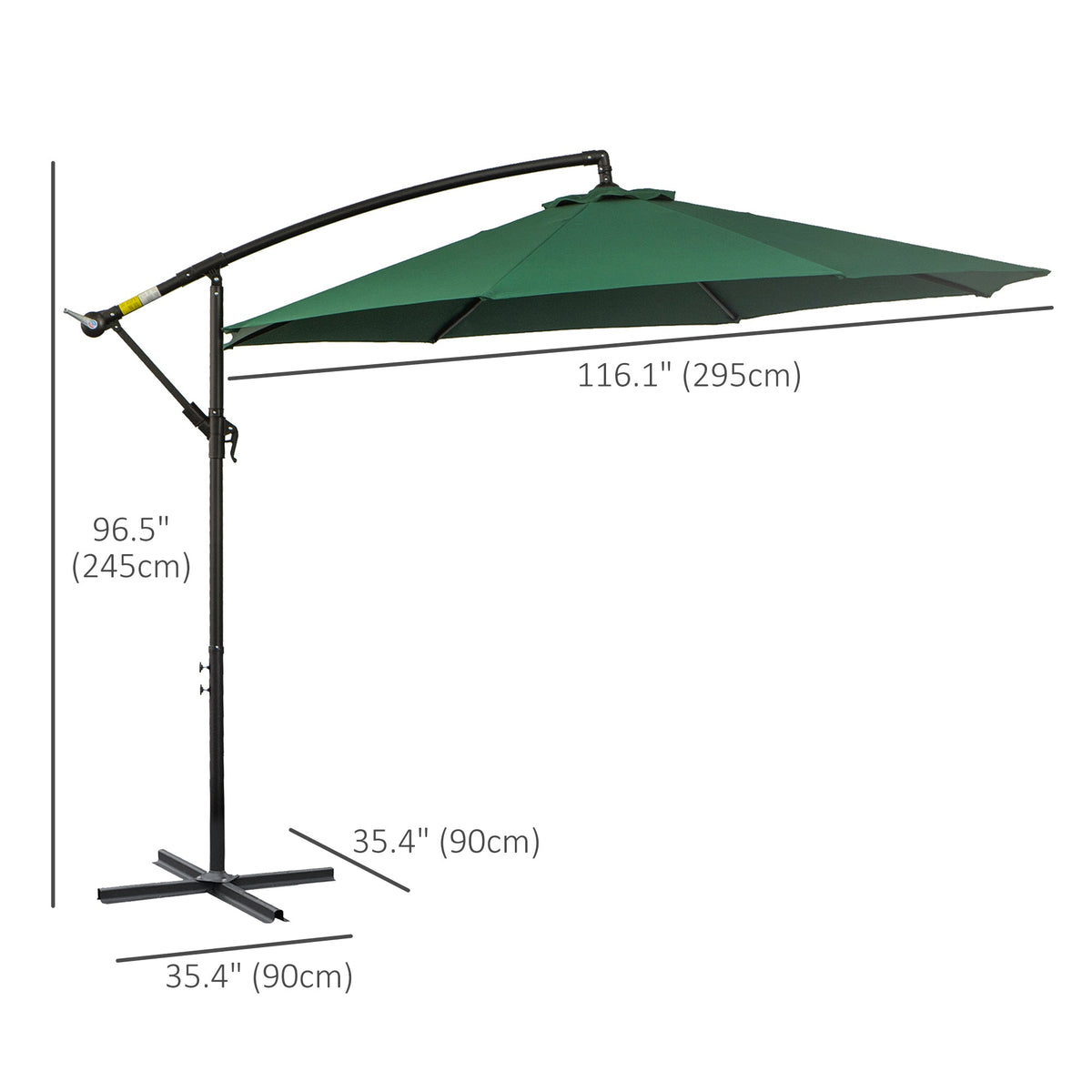 9.7ft Offset Patio UmbrellaCantilever Parasol with Crank Handle, 8 Ribs and Cross Base for Outdoor, Sun Shade, Black