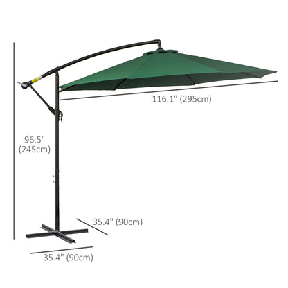 9.7ft Offset Patio UmbrellaCantilever Parasol with Crank Handle, 8 Ribs and Cross Base for Outdoor, Sun Shade, Black