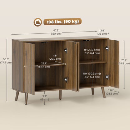 Buffet Cabinet with Storage Modern Fluted Sideboard with Adjustable Shelves Wood Legs for Dining Room Living Room Oak