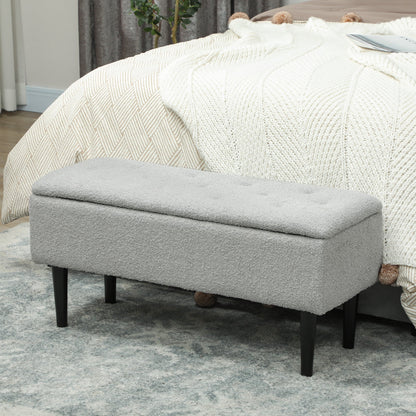 Modern Storage Bench, Ottoman with Storage and Lamb's Wool Upholstery for Living Room, Bedroom, Black