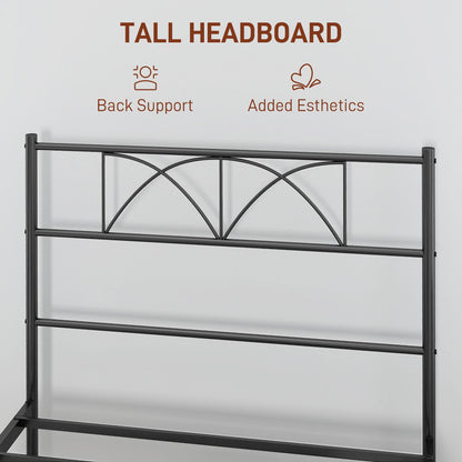 Metal Full Platform Bed Frame with Headboard, Steel Slat Support, Underbed Storage, No Box Spring Needed, Easy Assembly