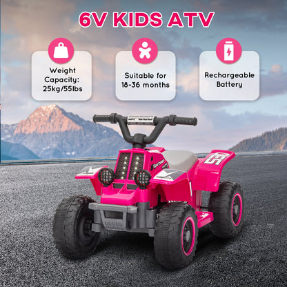 6V Kids ATV Quad, 4 Wheeler Battery Powered Electric Ride on Car w/ Lights, Forward Backward, Black