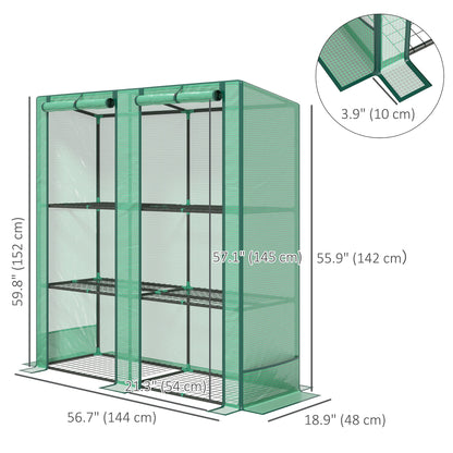 Mini Greenhouse with 3 Tier Shelves, 3 Roll-Up Doors for Indoor Outdoor, Green