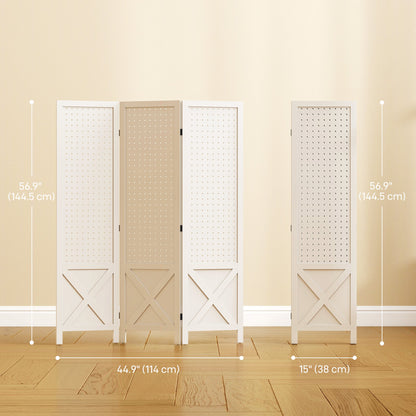 4.7' 3 Panel Wooden Room Divider with Pegboard Display, Folding Privacy Screen for Home Office, Natural