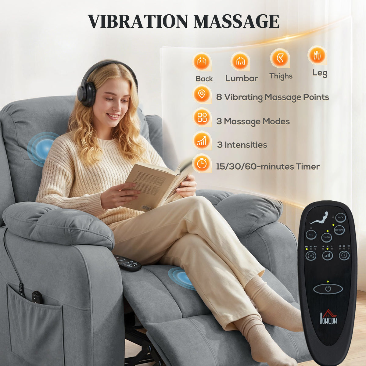 Massage Recliner Chair with Quiet Brushless Motor Pet-Friendly Fabric Power Recliner with 2 Memory Positions Brown