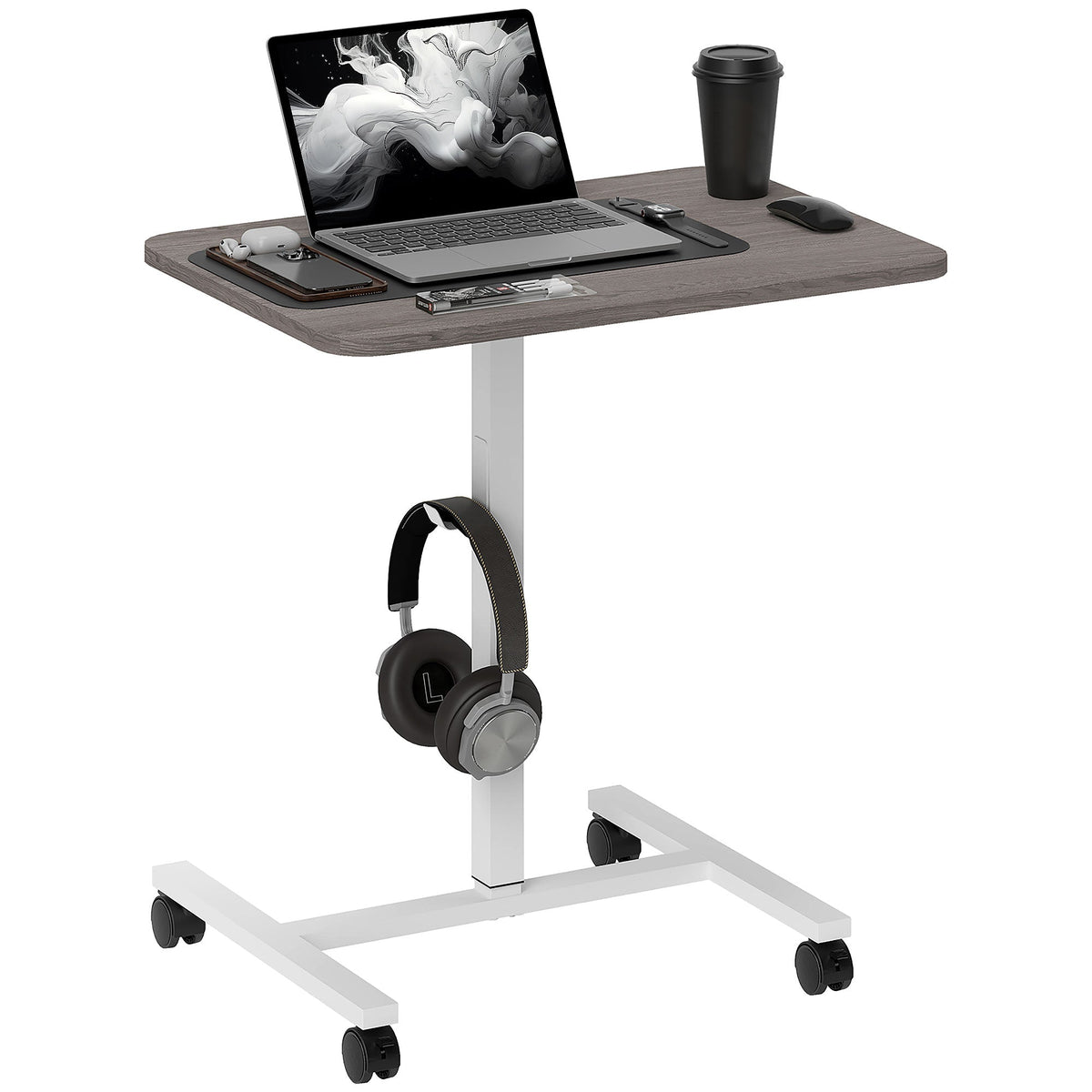 Eden Height Adjustable Standing Desk with Wheels and Headphone Hook-Grey