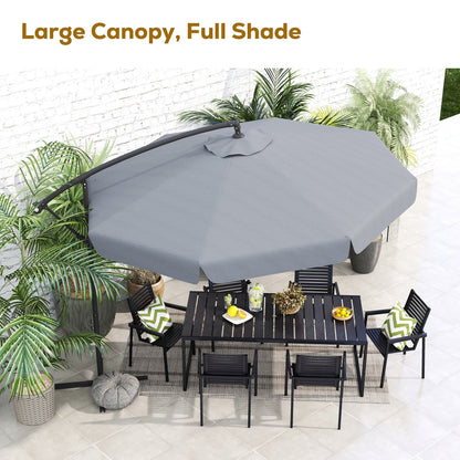 11 FT Cantilever Patio Umbrella Offset Parasol with Cross Base and 8 Ribs for Garden, Black