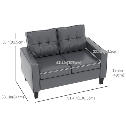 51" Double Sofa Couch, Upholstered PU Leather Loveseat with Armrests, Tufted Backrest, Cushion, Black