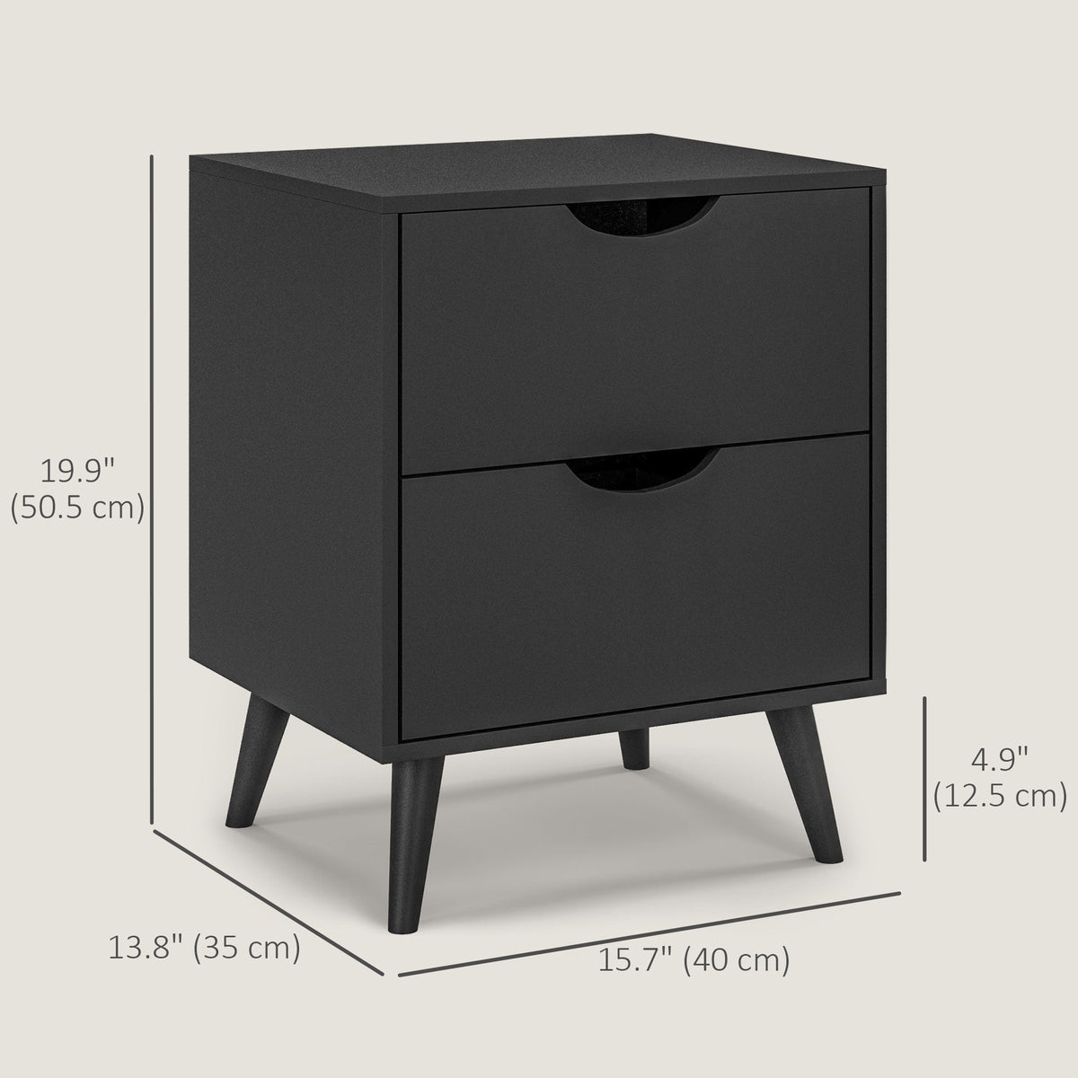 Jesse Nightstand with 2 Drawers and Pine Wood Legs-Black