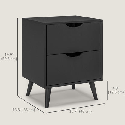Jesse Nightstand with 2 Drawers and Pine Wood Legs-Black