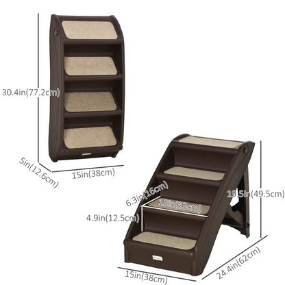 4-Level Portable Dog Stairs, Foldable Dog Steps for Small Dogs, Lightweight Cat Steps, with Nonslip Soft Mats, for High Bed, Sofa, Beige