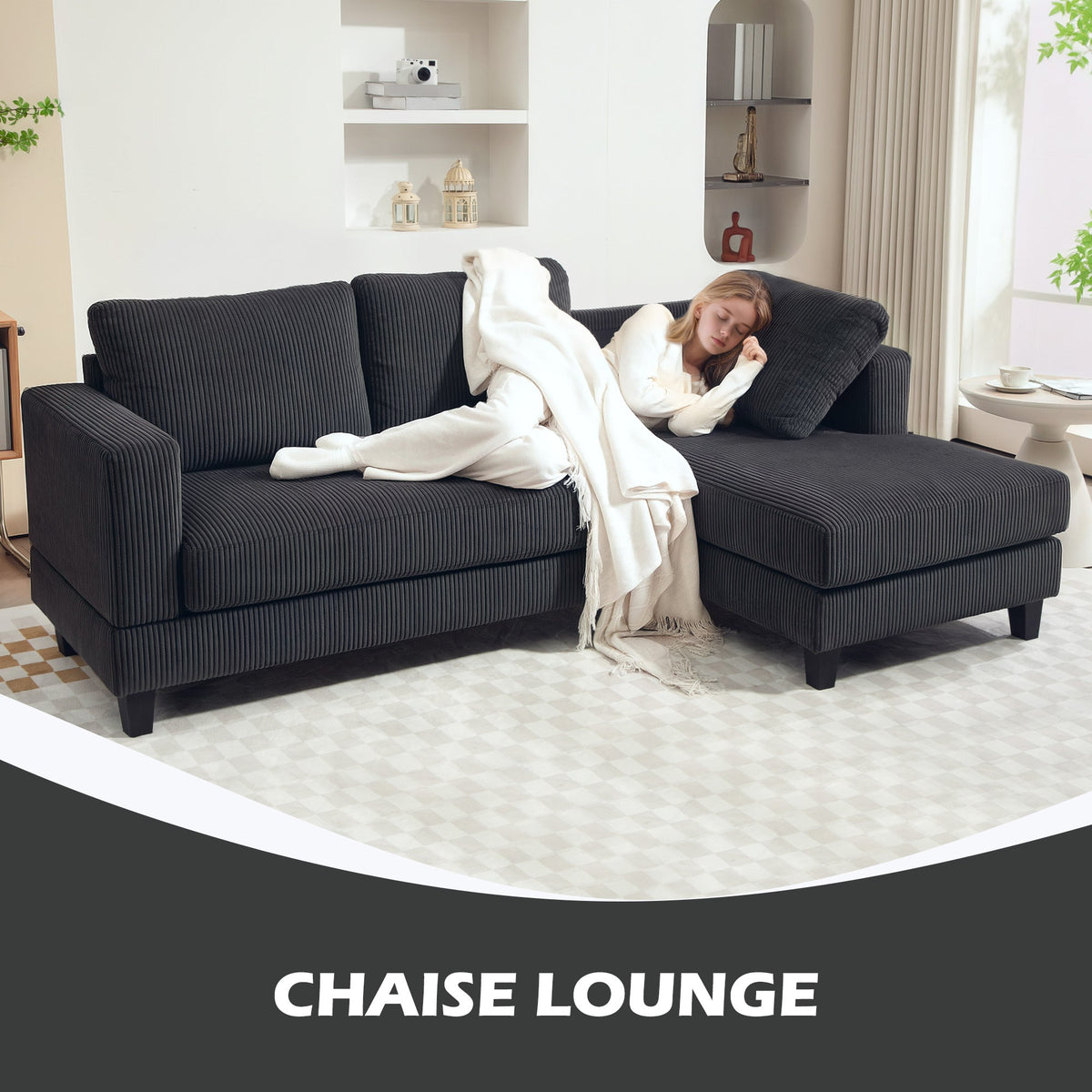 L Shaped Couch, L Shape Sofa with Chaise Lounge and Spring Cushion for Living Room, Bedroom, Beige