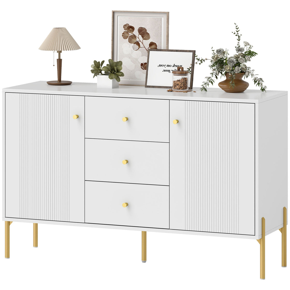 Buffet Cabinet, Modern Sideboard with 3 Soft-Close Drawers and 2 Adjustable Shelves for Living Room, Kitchen, Black
