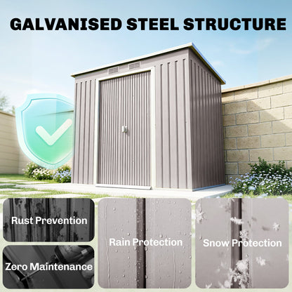 7' x 4' Galvanised Steel Garden Shed, with Foundation Kit - Green