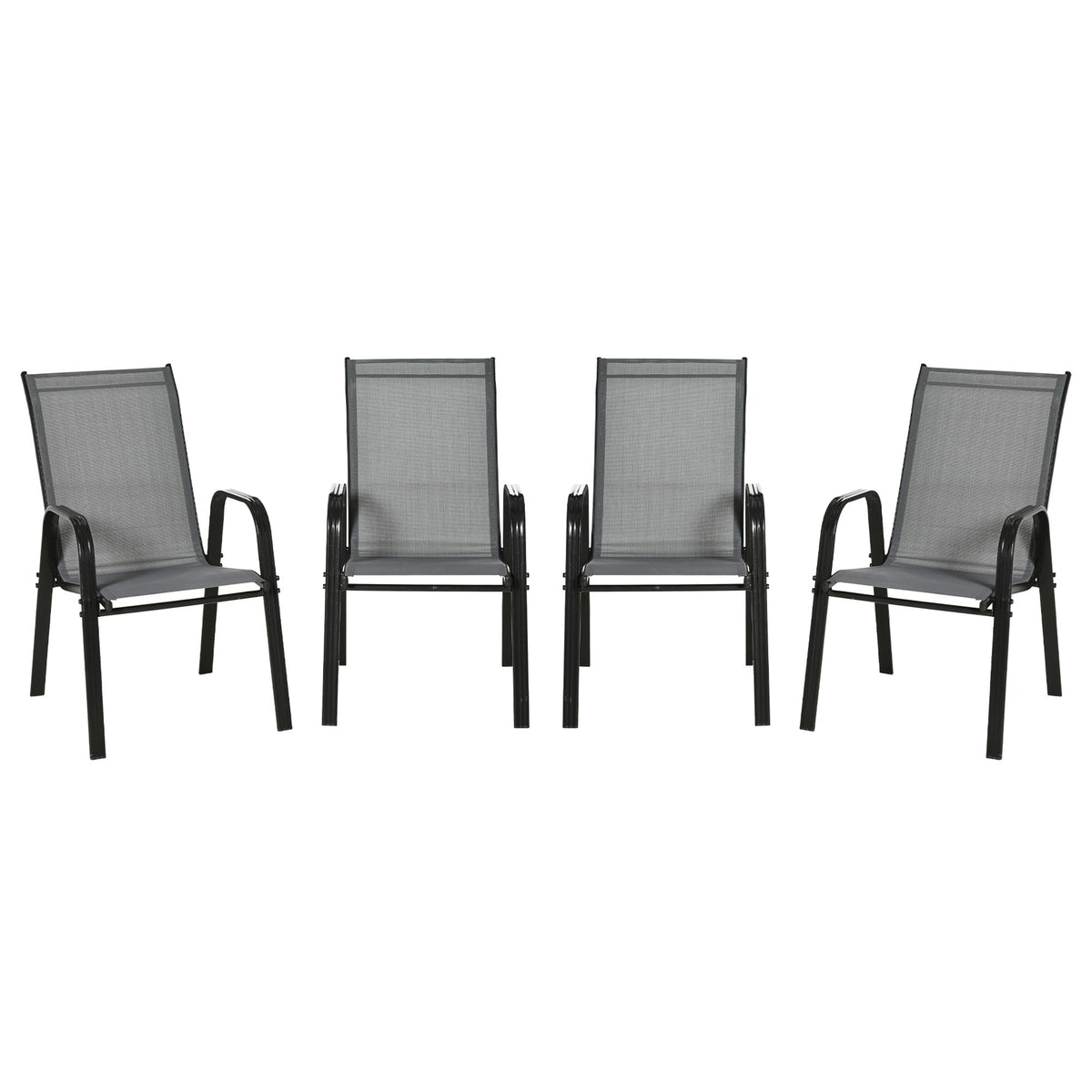 Set of 4 Outdoor Dining Chairs, Heavy Duty Stackable Patio Dining Set with Armrests for Balcony Garden, Brown and Black