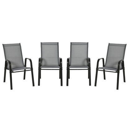Set of 4 Outdoor Dining Chairs, Heavy Duty Stackable Patio Dining Set with Armrests for Balcony Garden, Brown and Black