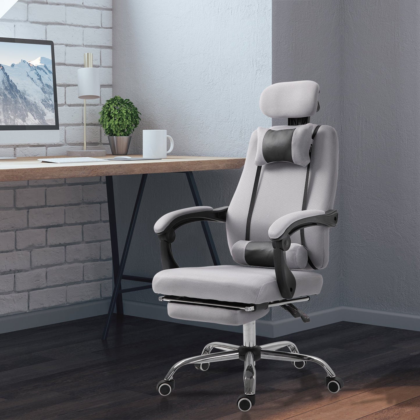 Brady Ergonomic Executive High Back Office Chair with Footrest and Lumbar Support-Grey