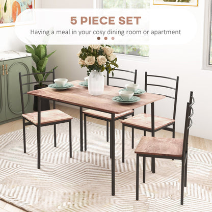 5 Piece Dining Table Set for 4, Space Saving Kitchen Table and 4 Chairs, Rectangle, Steel Frame for Dining Room, Oak