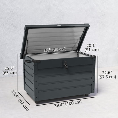 78 Gallon Garden Storage Box, Waterproof Outdoor Storage Container with Wheels and Handles, Dark Grey