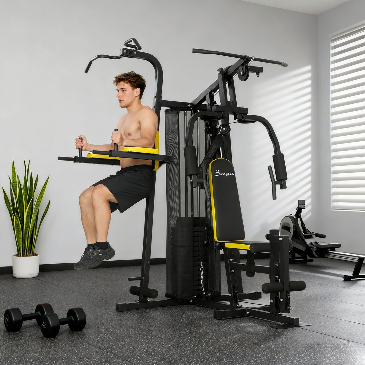 Multifunction Power Tower for Back, Chest, Arms & Leg Workouts All-in-One Home Gym with Weight Stack and Pulley System for Full Body Training