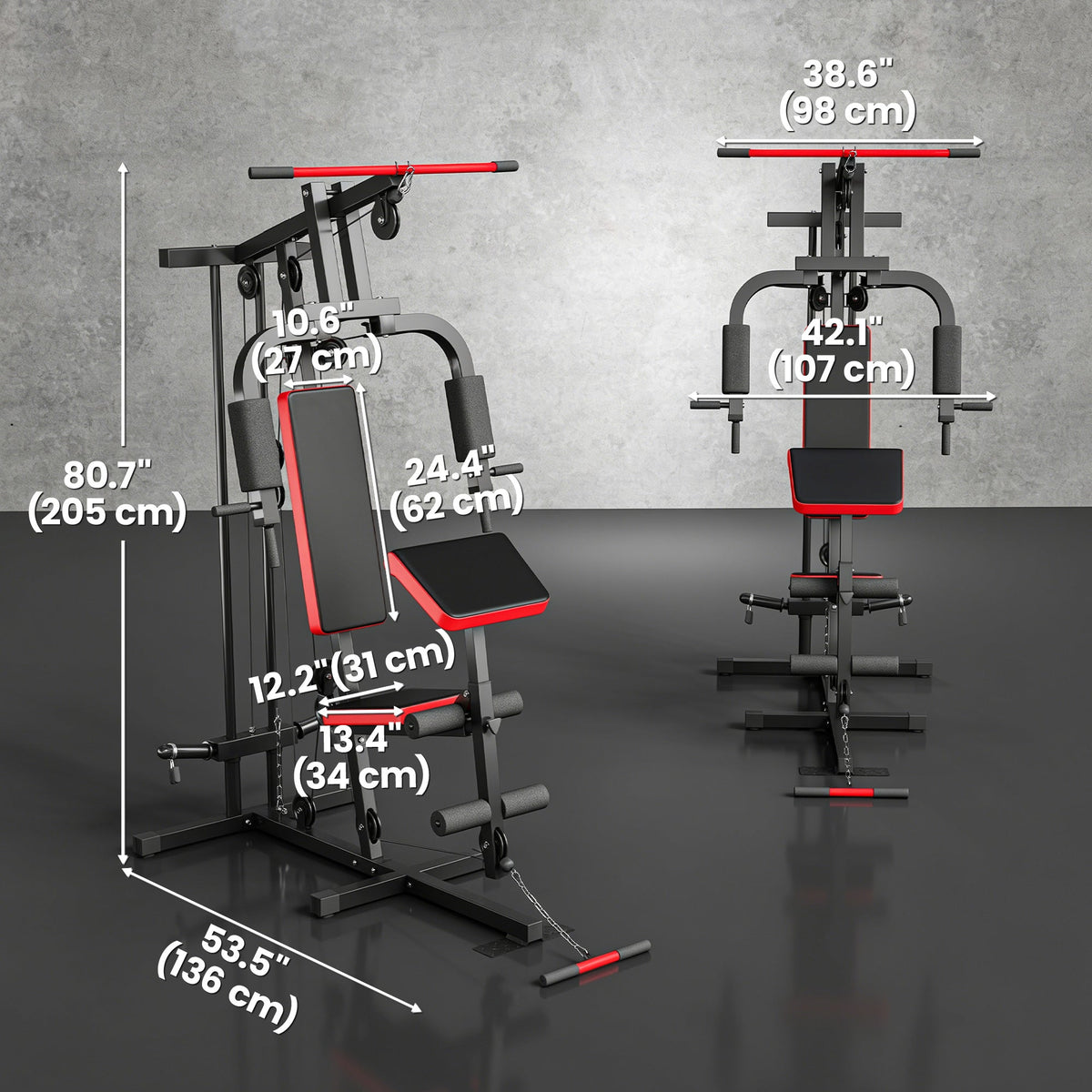 Home Gym Equipment, Multifunctional Weight Machine with Pulley System for Full Body Strength Training, Black