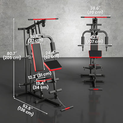 Home Gym Equipment, Multifunctional Weight Machine with Pulley System for Full Body Strength Training, Black
