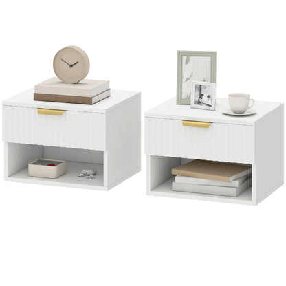 Floating Nightstands, Wall Mounted Bedside Tables Set of 2 with Drawer and Open Shelf, Black