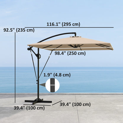 Patio Offset Umbrella UPF 50+ UV Protection, Crank Parasol with Base, Cover & Wind Securing, Khaki