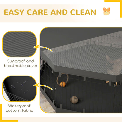 8 Panels Foldable Dog Playpen with Bottom Pad & Top Cover, 24" High
