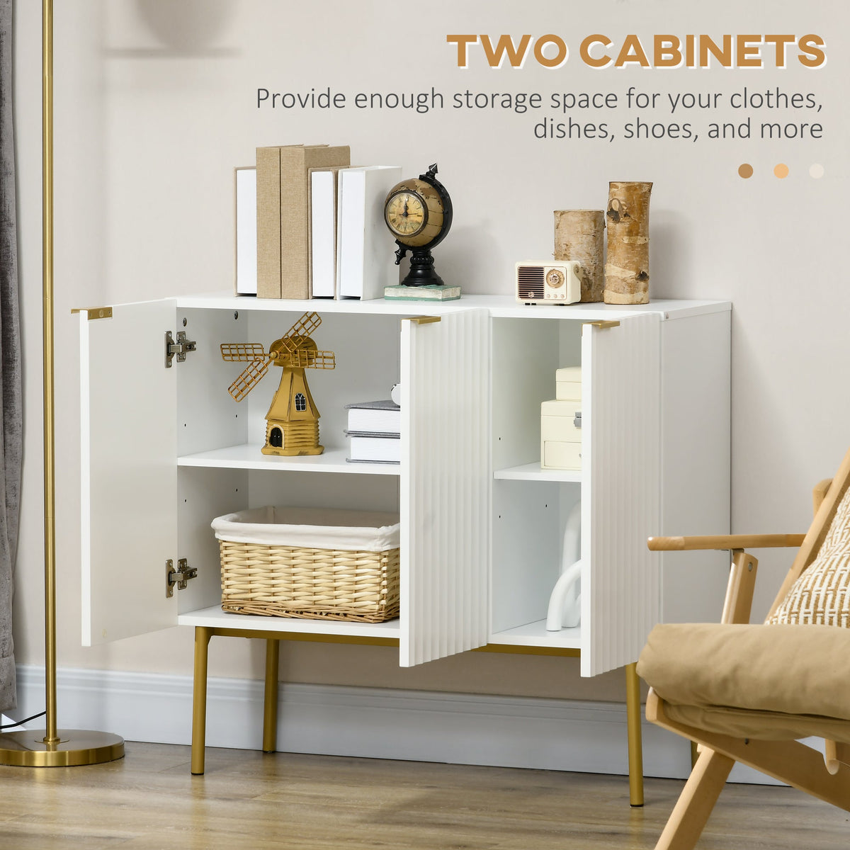 Modern Storage Cabinet Sideboard Buffet Cabinet with Gold Legs for Living Room Dining Room Hallway Black