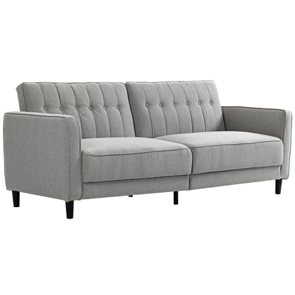 Convertible Bed with Couch, Button Tufted Fabric Sofa Bed with Adjustable Back for Living Room, Charcoal Grey
