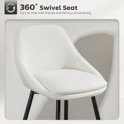 26" Counter Height Barstools Set of 2, Upholstered Swivel Bar Stools with Backrests and Armrests, Dark Grey
