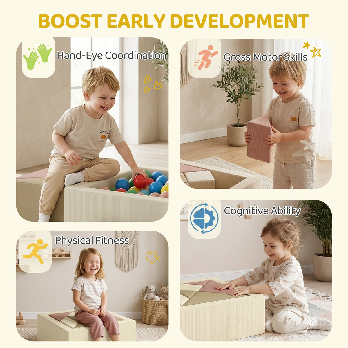 Toddlers Climbing Toys, 9-Piece Foam Climbing Blocks with Tangram Play, Washable Covers for Crawling or Ball Pit Play
