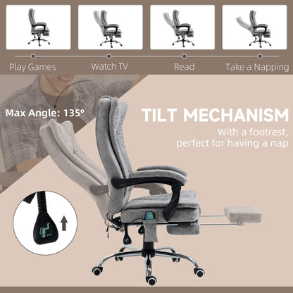 Office Chair 6-point Vibration Massage Chair Micro Fiber Recliner with Retractable Footrest Black