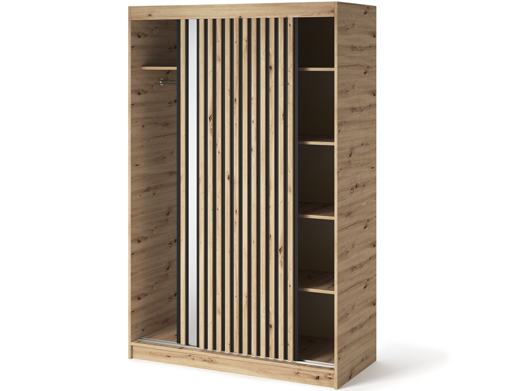 Emerio Mirrored 2 Sliding Door Freestanding Wardrobe - Maple Oak