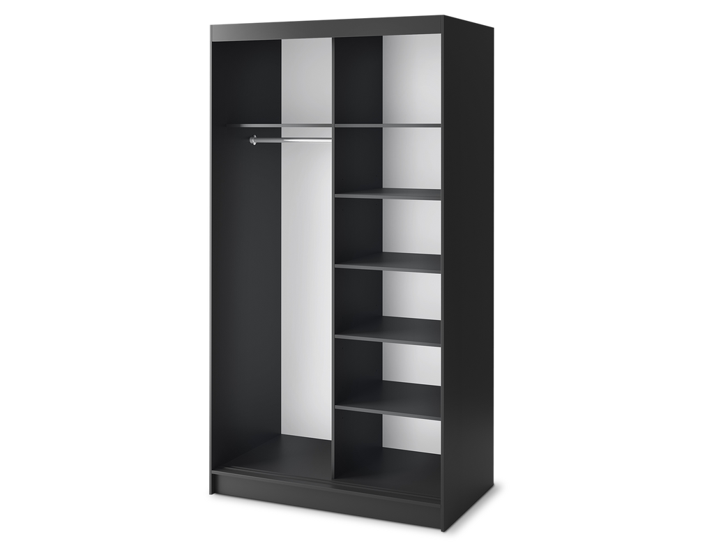 Marrphy Mirrored 2 Sliding Door Freestanding Wardrobe - Black/Oak Caramel