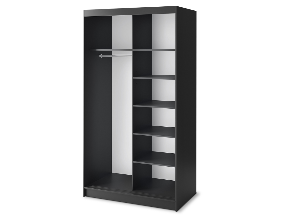 Marrphy Mirrored 2 Sliding Door Freestanding Wardrobe - Black/Oak Caramel