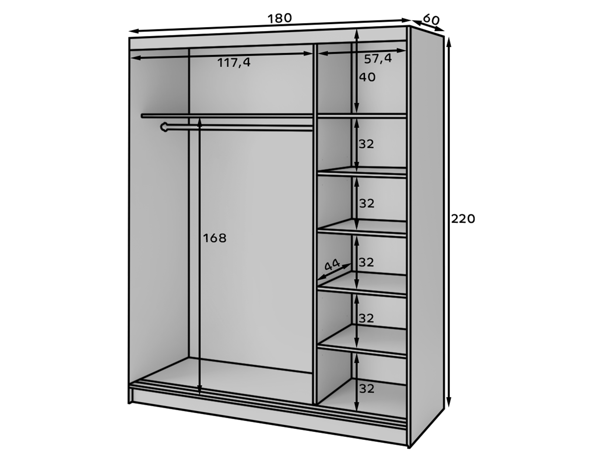 Marrphy Mirrored 3 Sliding Door Freestanding Wardrobe - Black/Oak Caramel