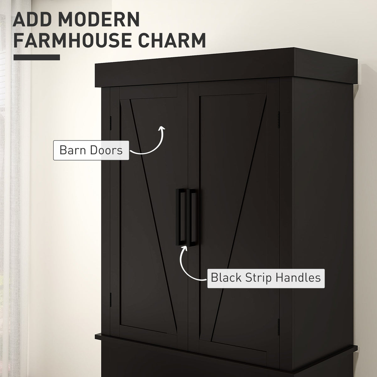 72" Kitchen Storage Cabinet, Farmhouse Kitchen Pantry Cabinet with 4 Barn Doors, Drawer, Adjustable Shelves, Black