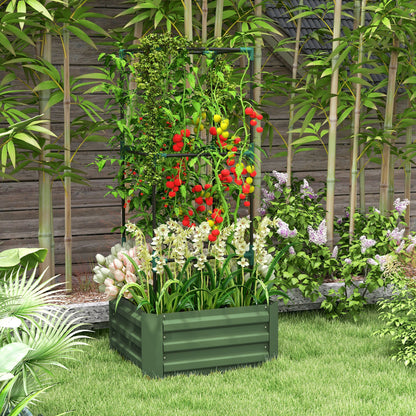 Galvanized Planter Box, Outdoor Raised Garden Bed with 3-Tier Trellis Tomato Cage for Climbing Vines, Vegetables, Brown