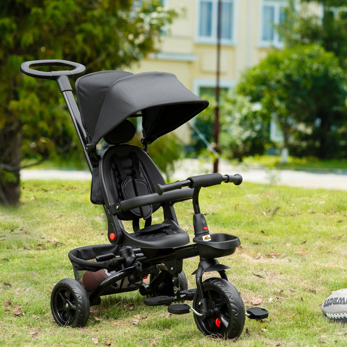 Tricycle for Toddler 5 in 1 Kids Trike, Foldable Converts Stroller to Toddler Bike, Adjustable Backrest & Curved Canopy, Detachable Guardrail & Handle for 1-5 Years Old, Black